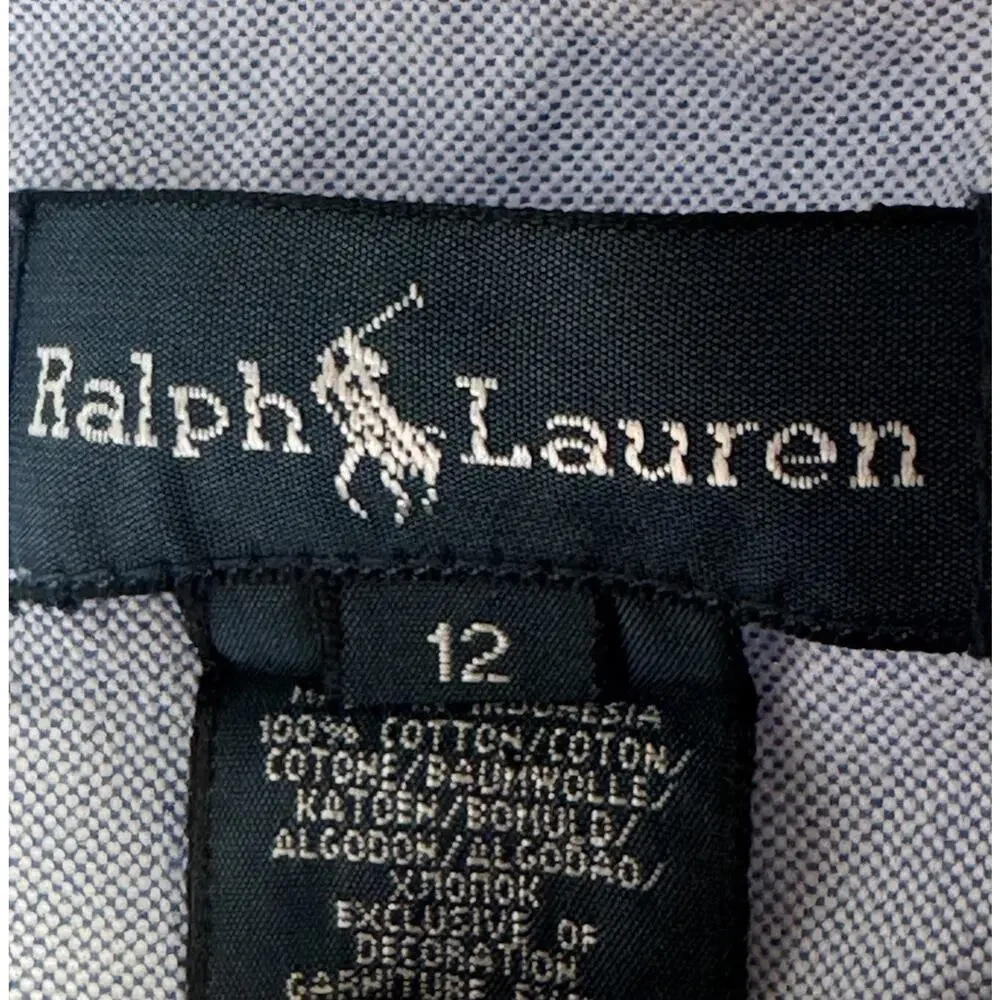 Ralph Lauren Boys Size 12 Blue Oxford Button Down Shirt Pony Logo Cotton